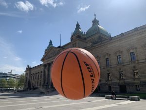 Basketball in front of building